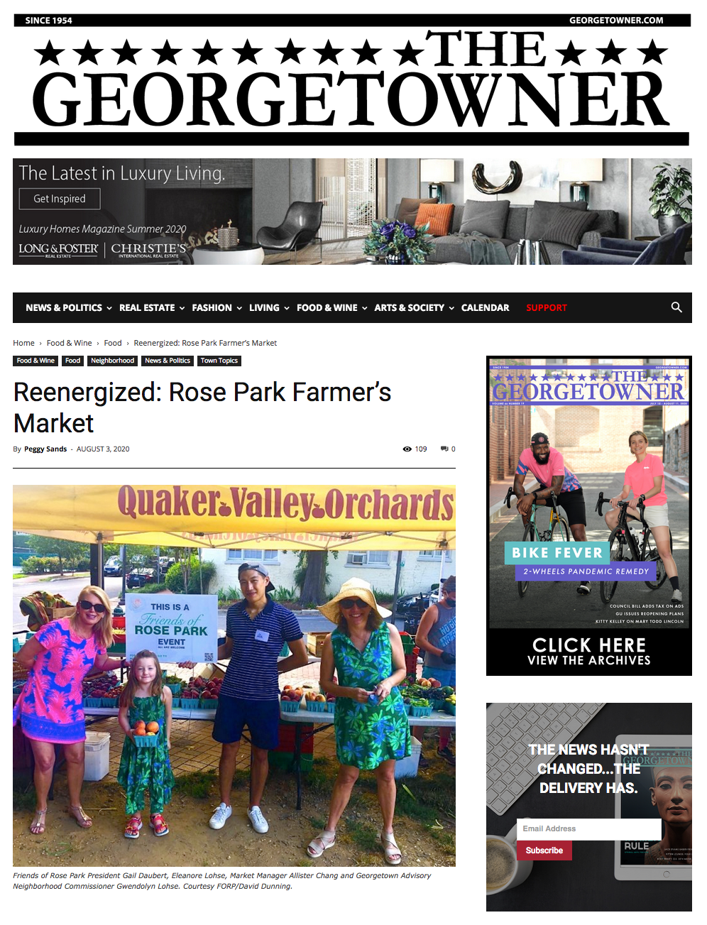 Image of feature spread on Friends of Rose Park Farmers Market in the August 3, 2020 version of Georgetowner Magazine.